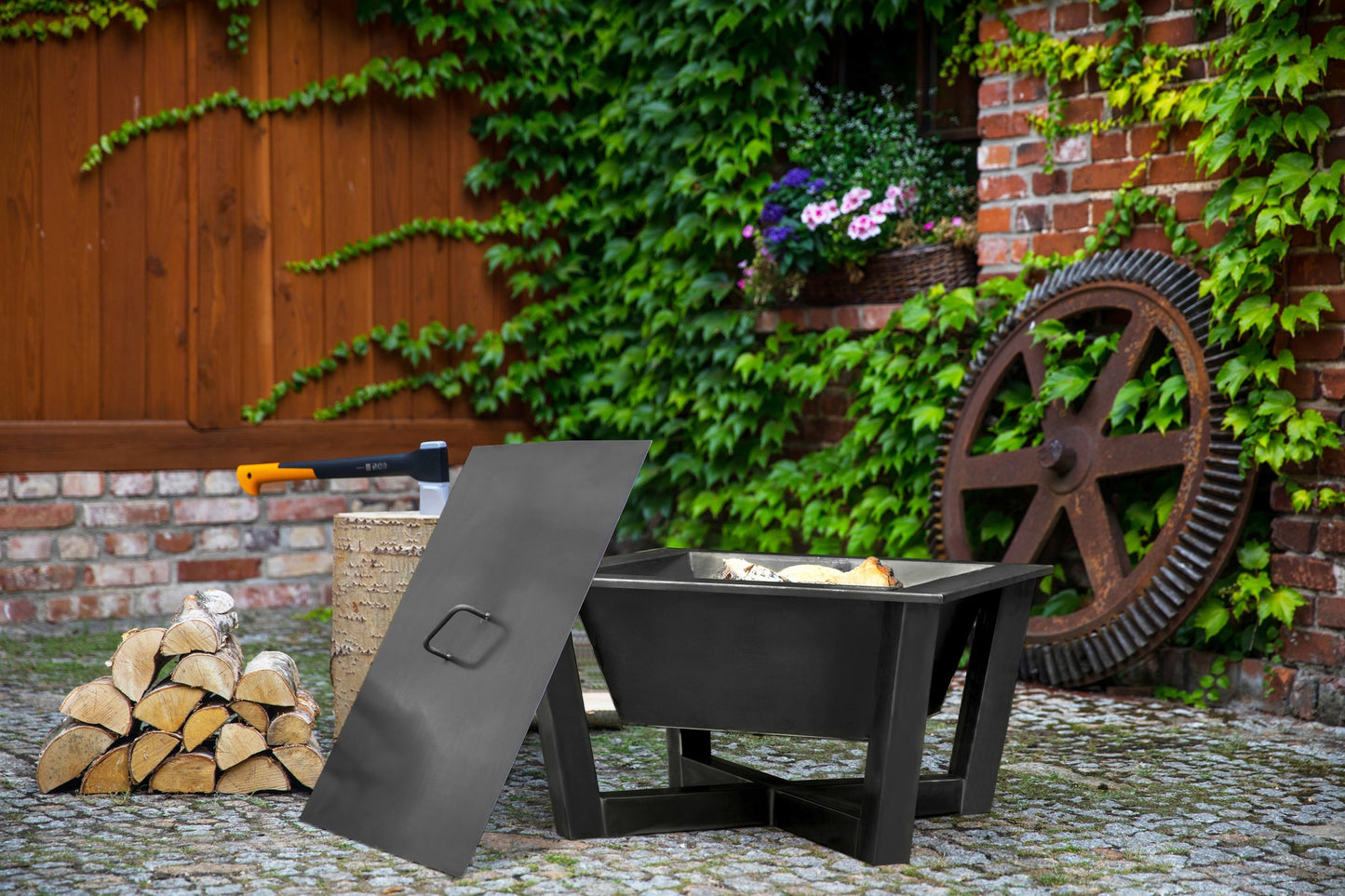 Natural Steel Fire Bowl Lid with Rim